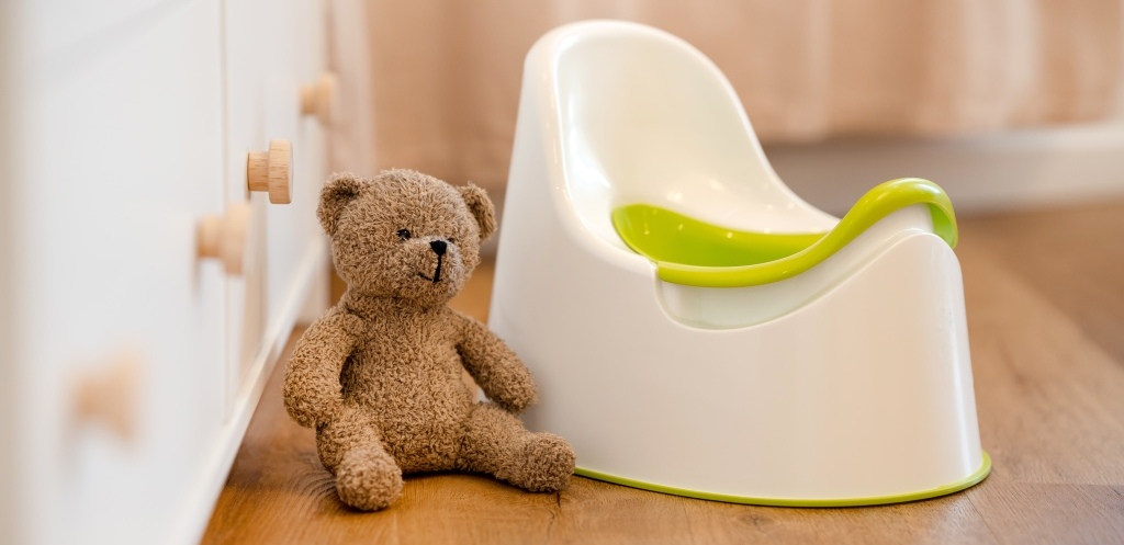 Toy Bear Sits On Baby Potty