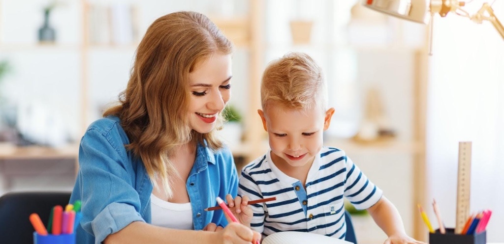Mom teaching kid